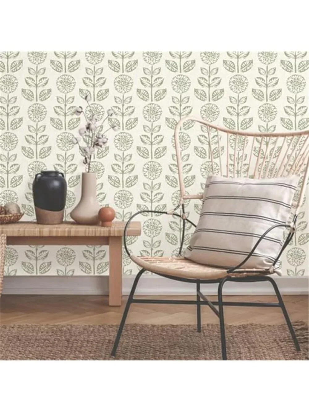 Green Floral Peel Stick Wallpaper Vintage Vinyl Removable Contact Paper Roll